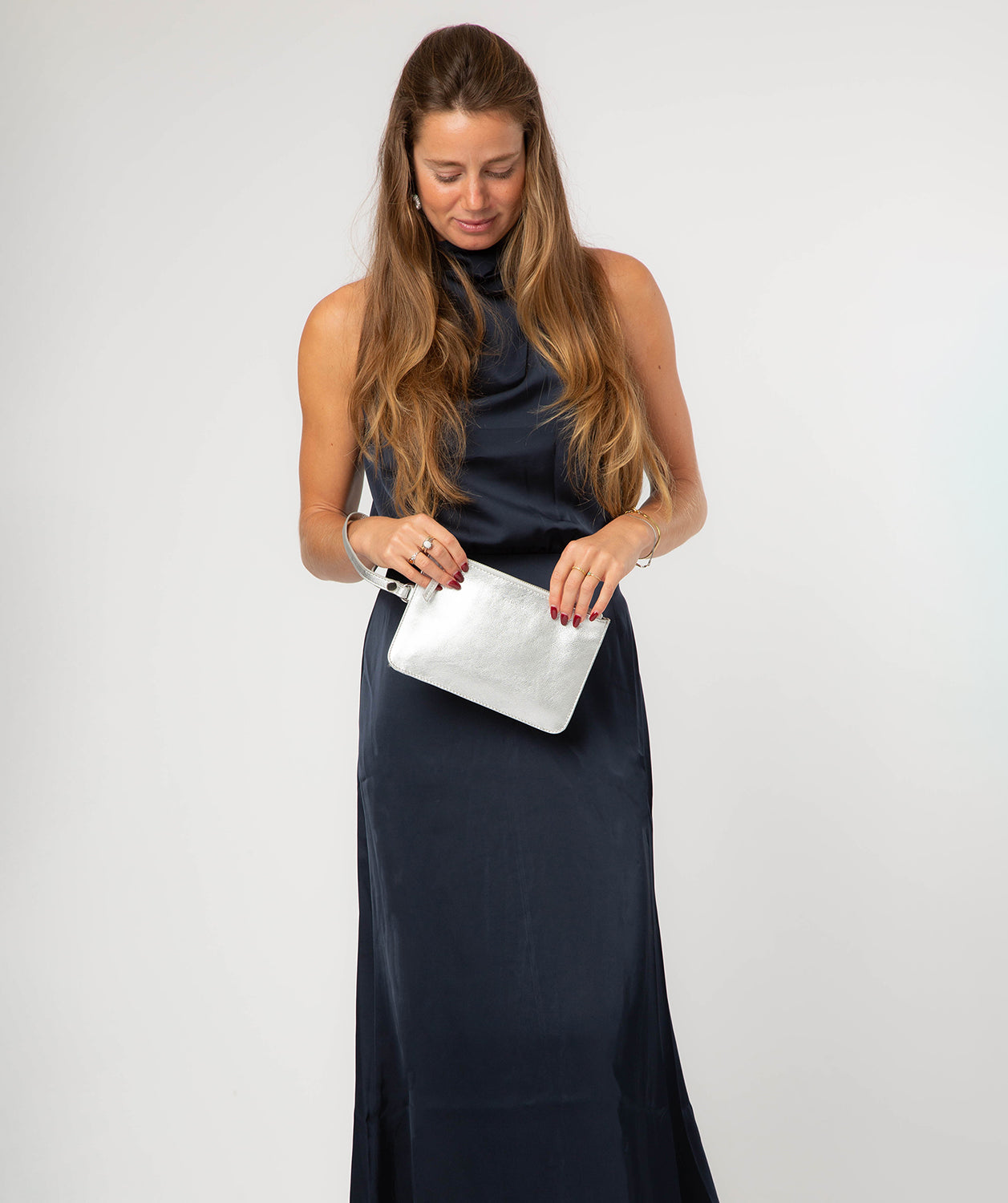 'Eleanor' Metallic Silver Leather Clutch Bag