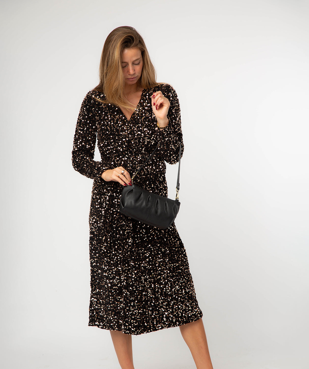 'Marcelline' Black Leather Evening and Clutch Bag