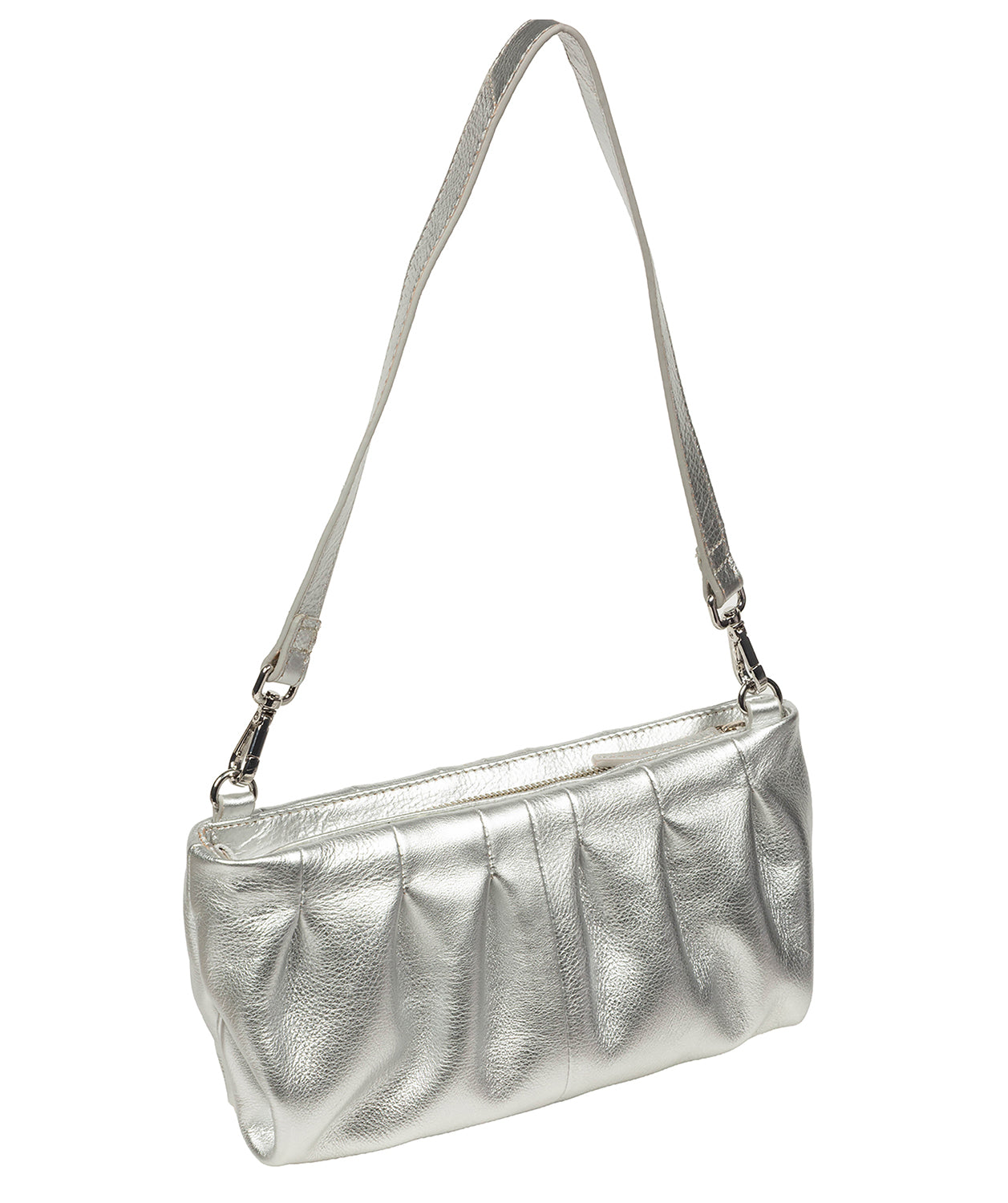 'Marcelline' Metallic Silver Leather Evening and Clutch Bag