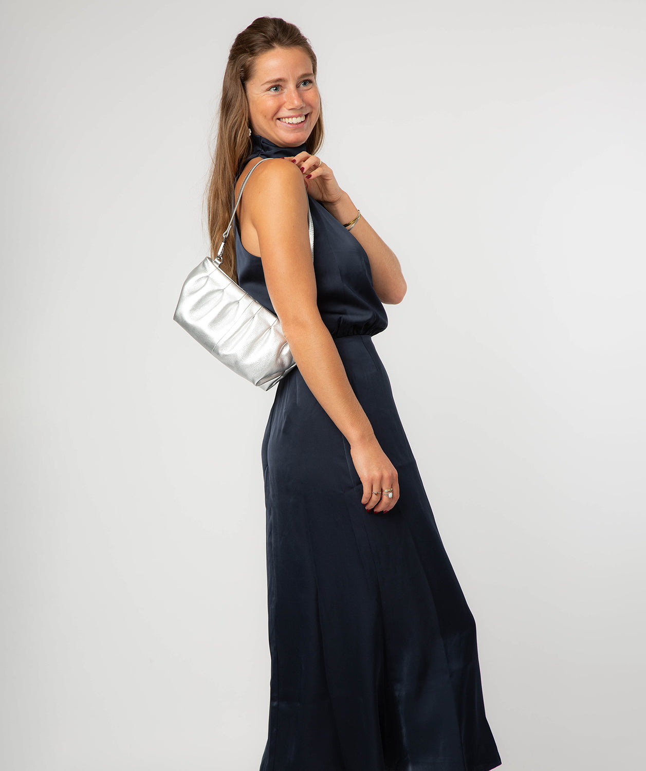 'Marcelline' Metallic Silver Leather Evening and Clutch Bag