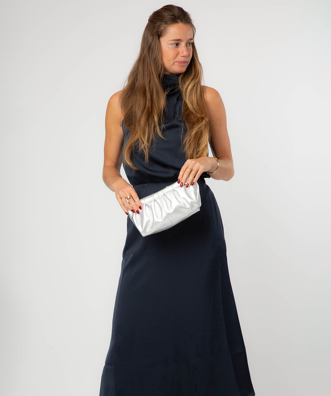 'Marcelline' Metallic Silver Leather Evening and Clutch Bag