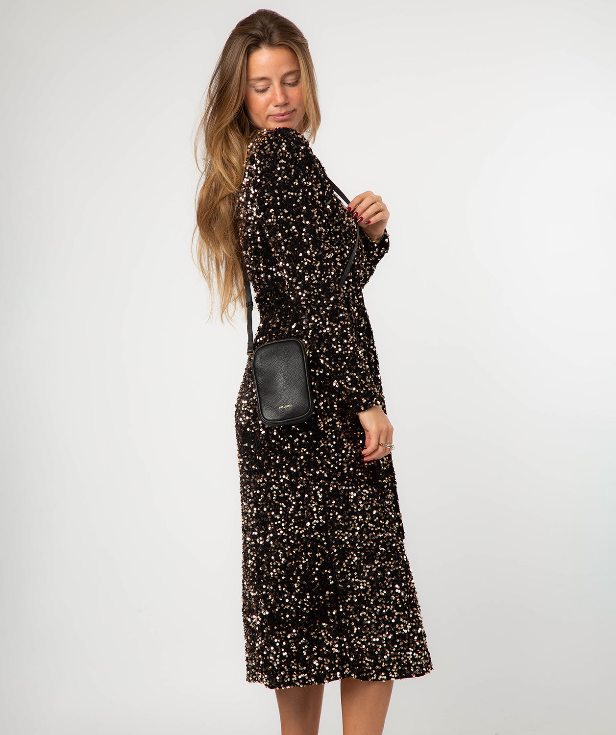 'Cosima' Black Leather Cross Body Phone Bag