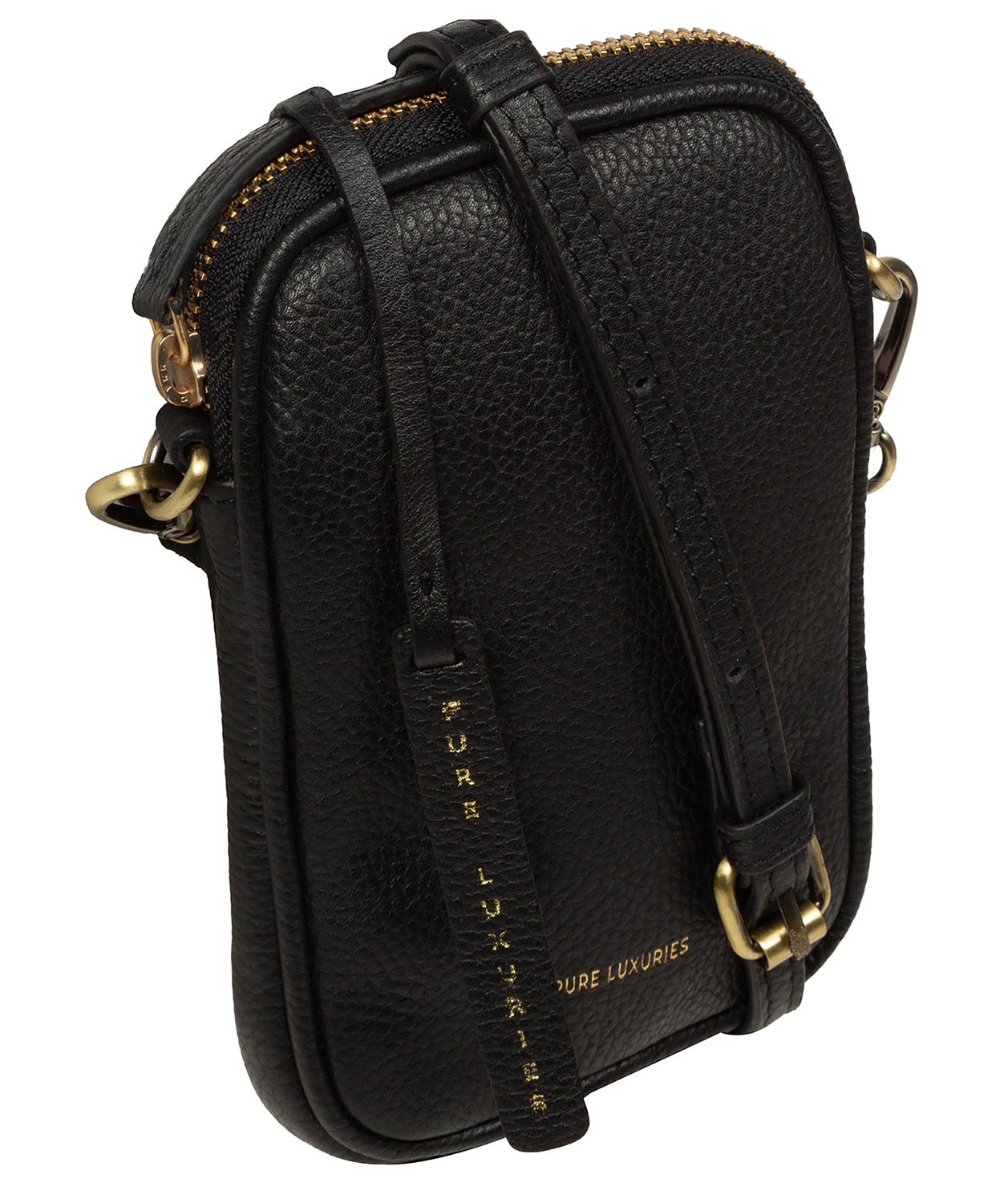 'Cosima' Black Leather Cross Body Phone Bag