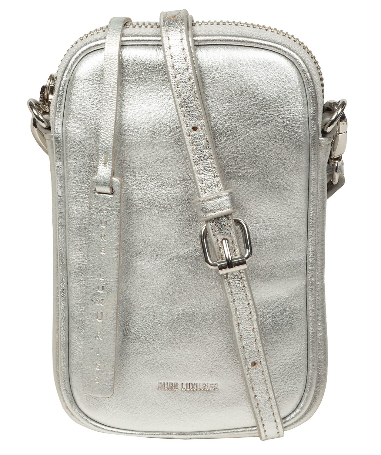 'Cosima' Metallic Silver Leather Cross Body Phone Bag