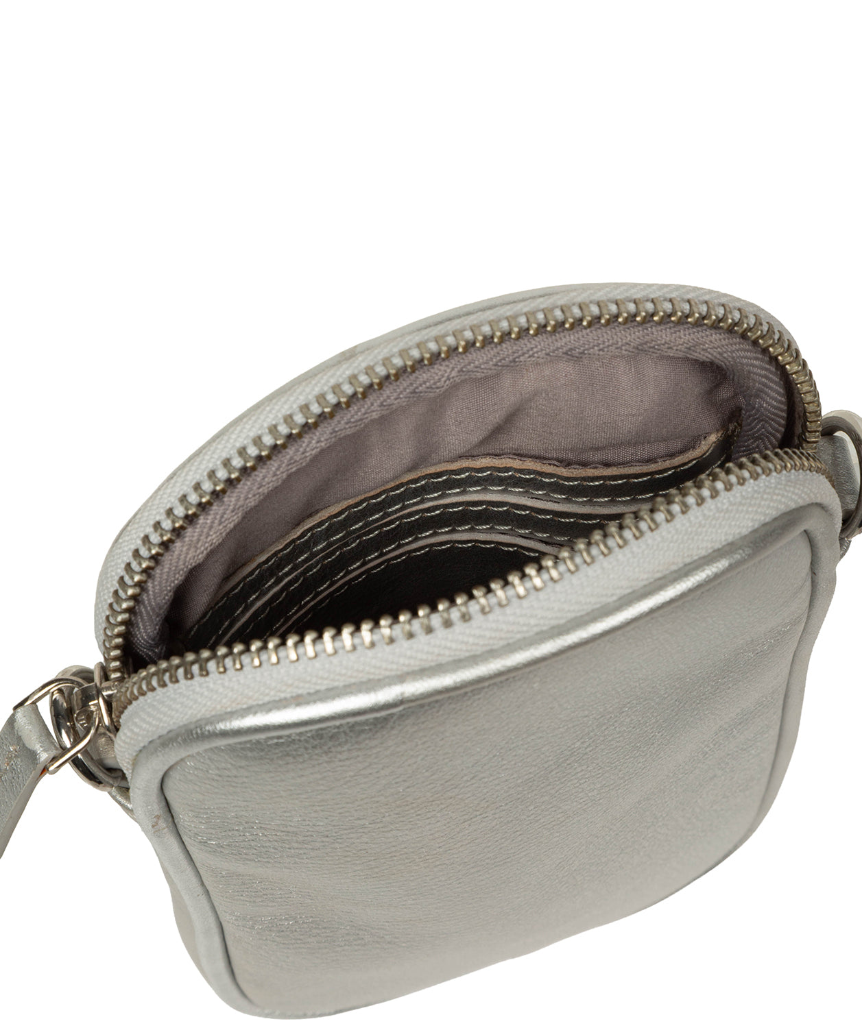 Pebble grain leather texture close-up in metallic silver