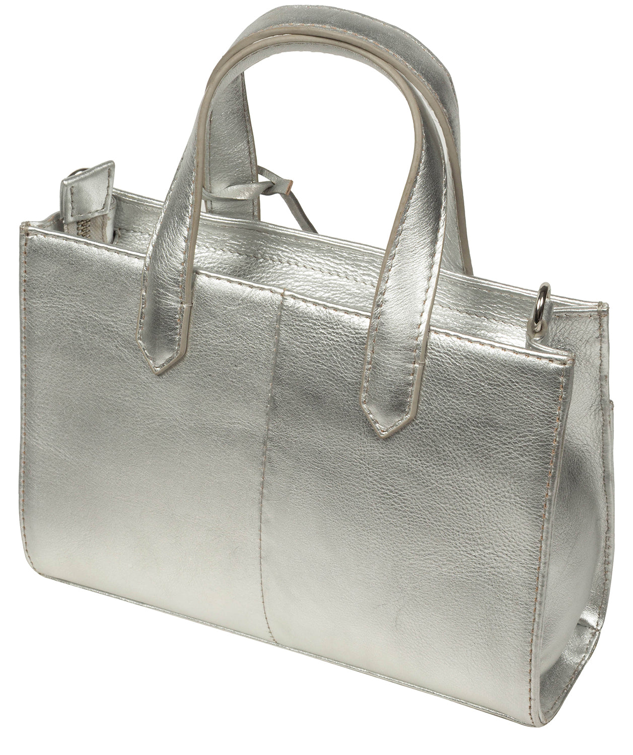 'Tatiana' Metallic Silver Leather Cross Body Mini Grab Bag