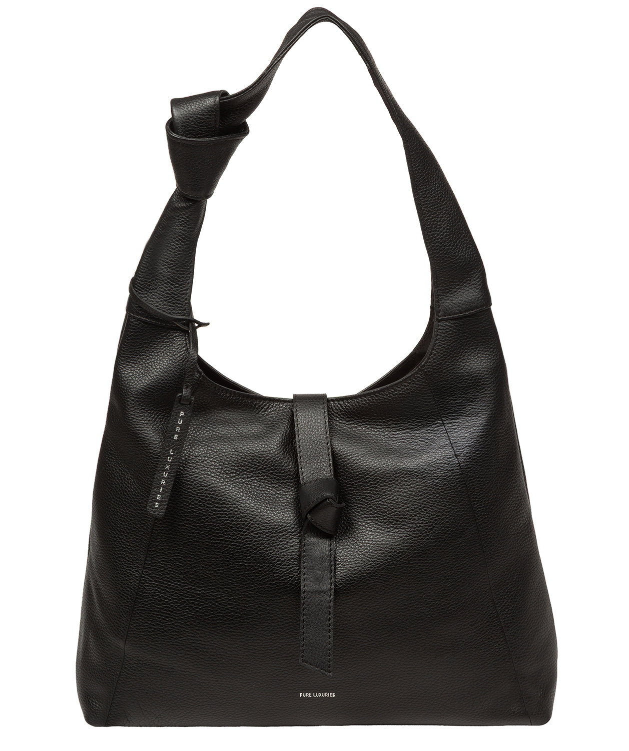 Pure Luxuries Grace black pebble grain leather shoulder bag front view