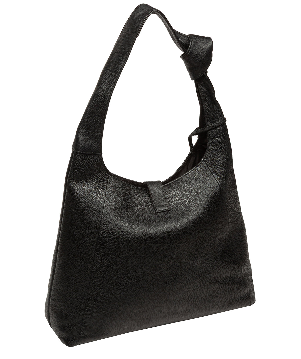 Grace black leather shoulder bag side profile showing handle