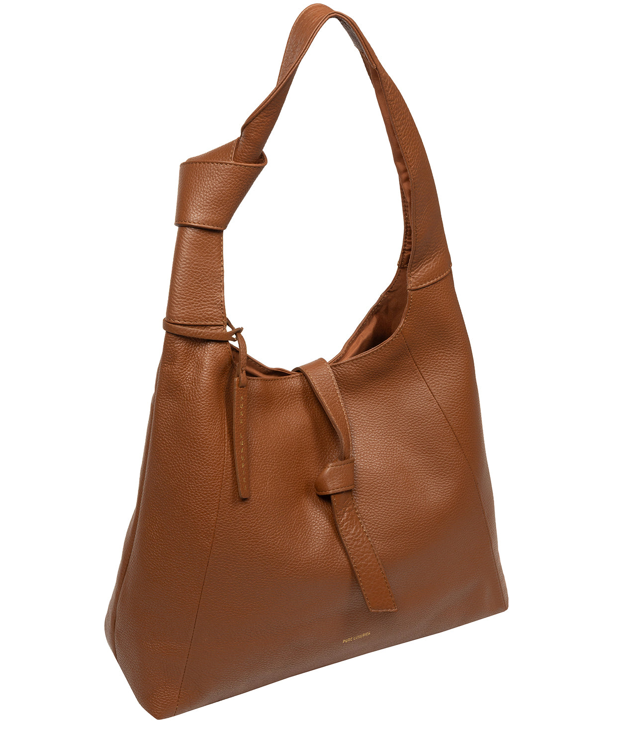 Shoulder bag tied fold-over strap and chunky handle detail