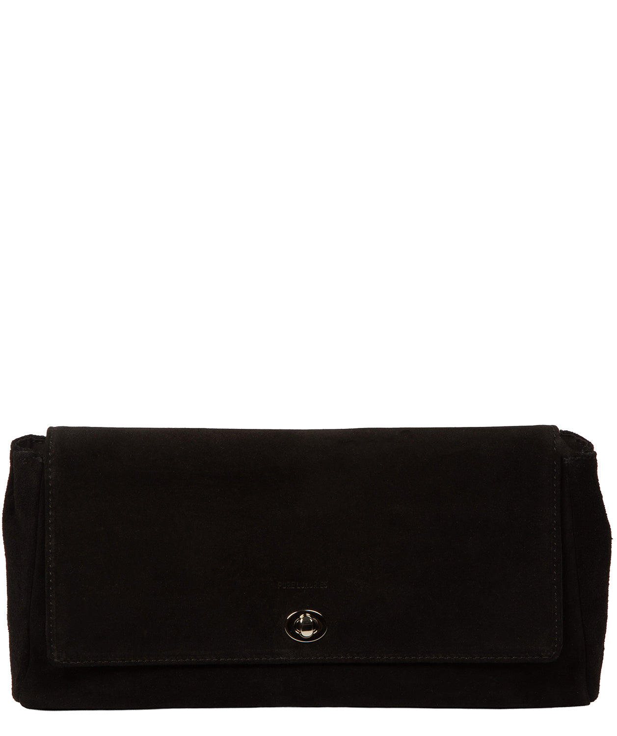 Pure Luxuries Hope black suede clutch bag front view