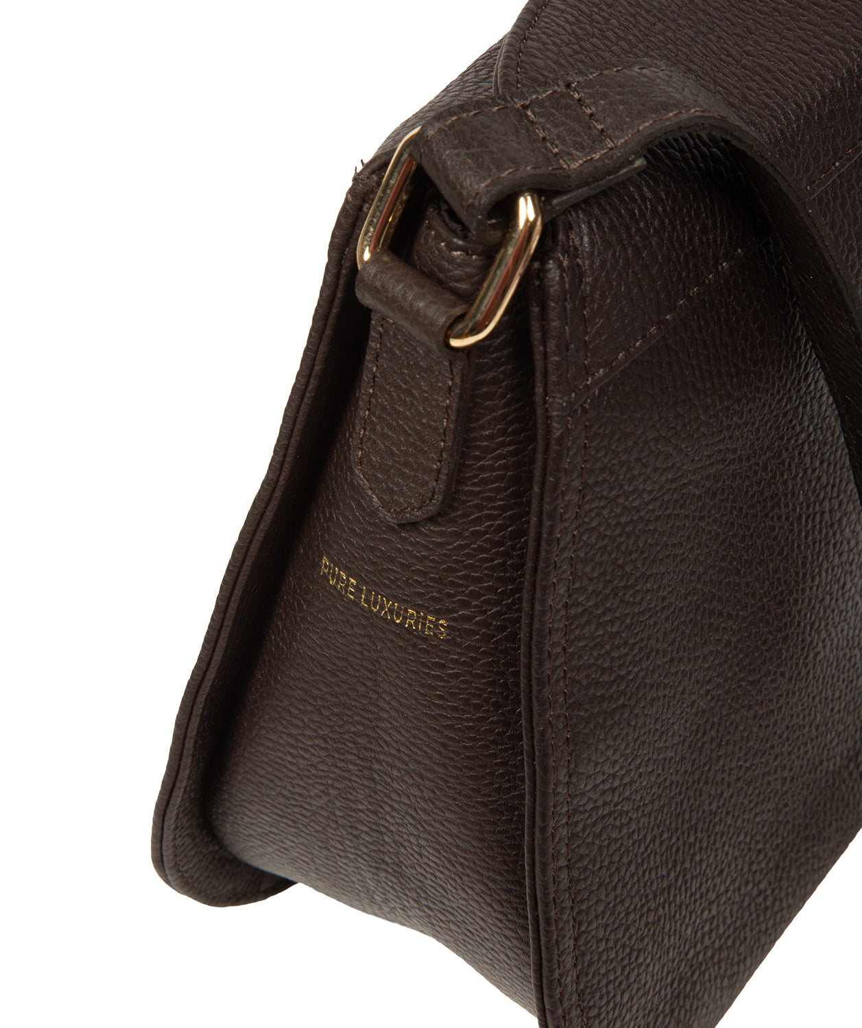 Soraya bag back view showing leather strap attachment