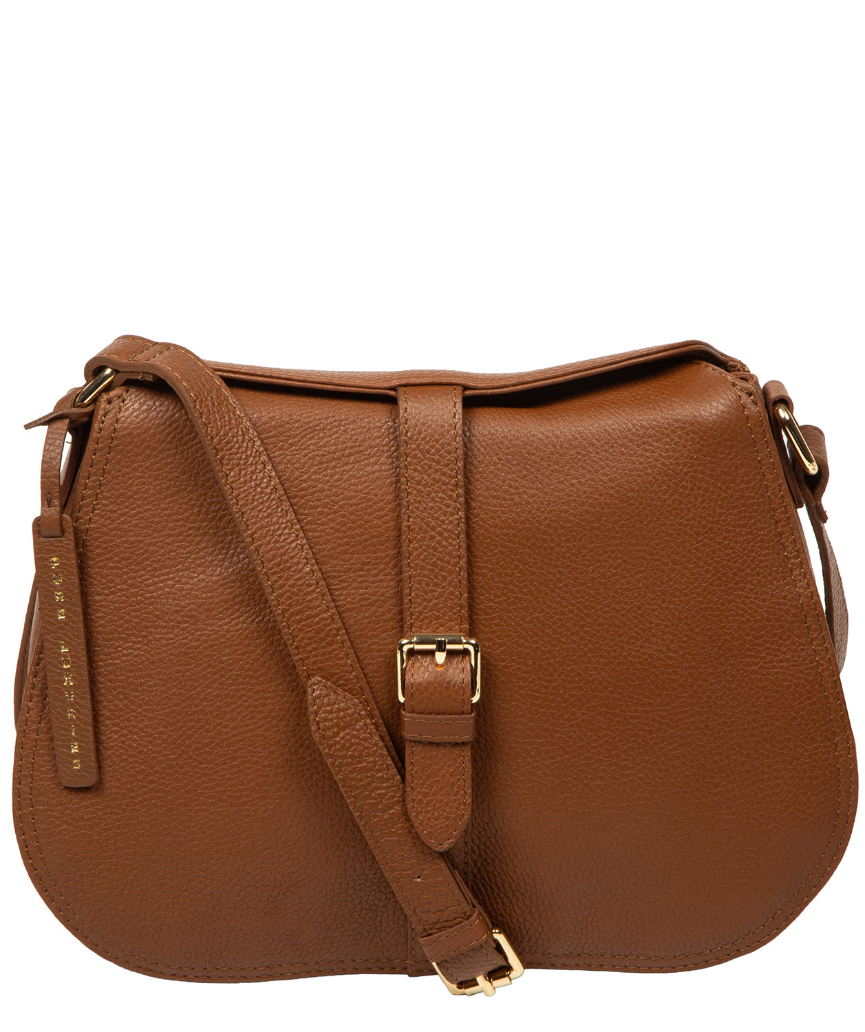 Pure Luxuries Soraya tan leather pebble grain crossbody bag front view