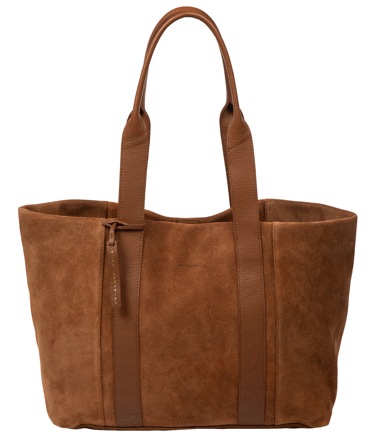 Belinda tote bag side profile with leather handles