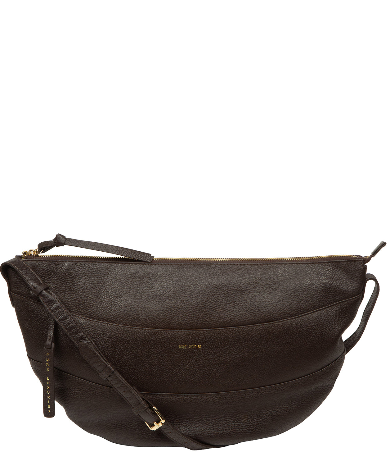 Emilia crossbody bag side profile showing pebble grain finish