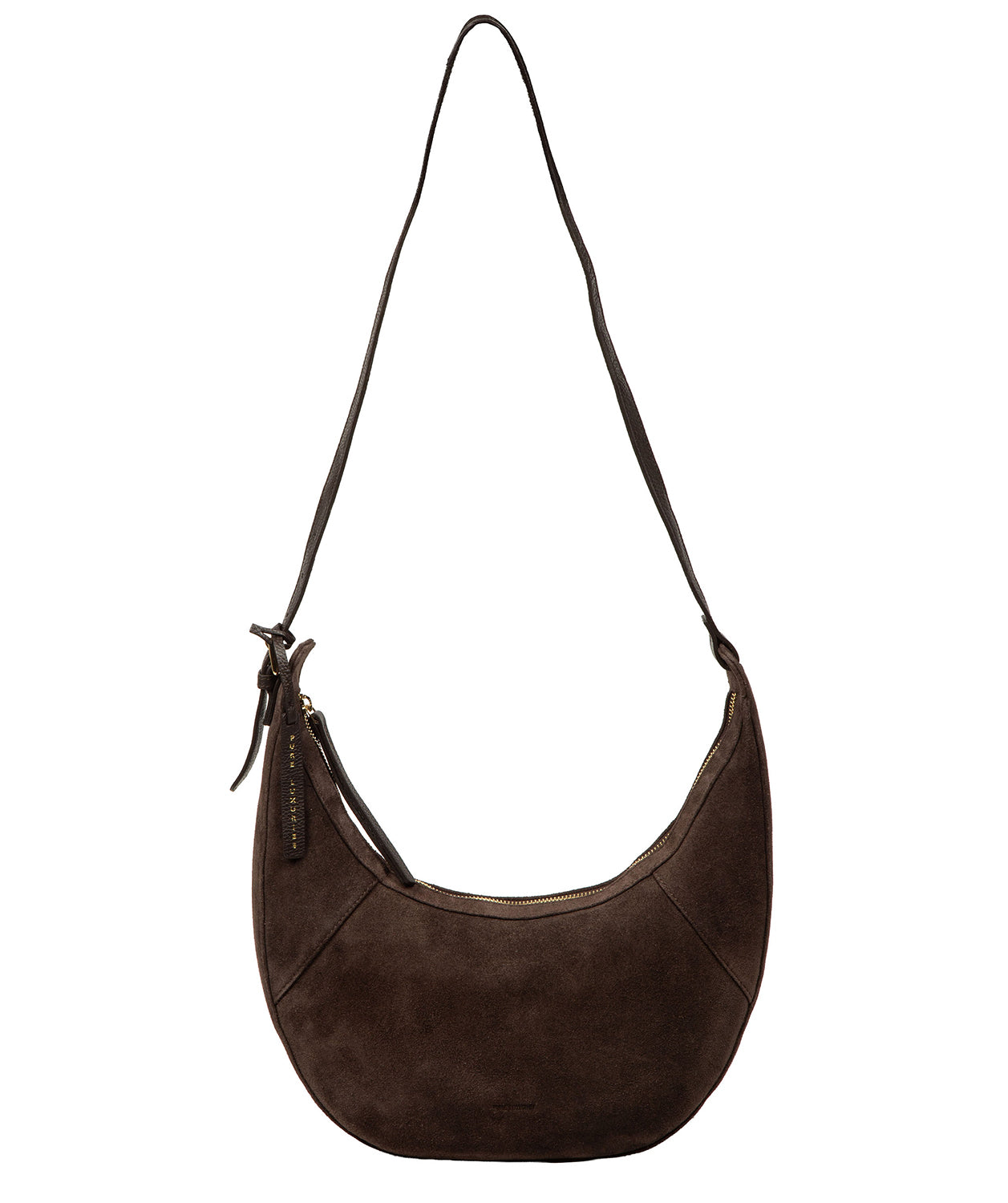 Pure Luxuries Felicity espresso suede shoulder bag front view