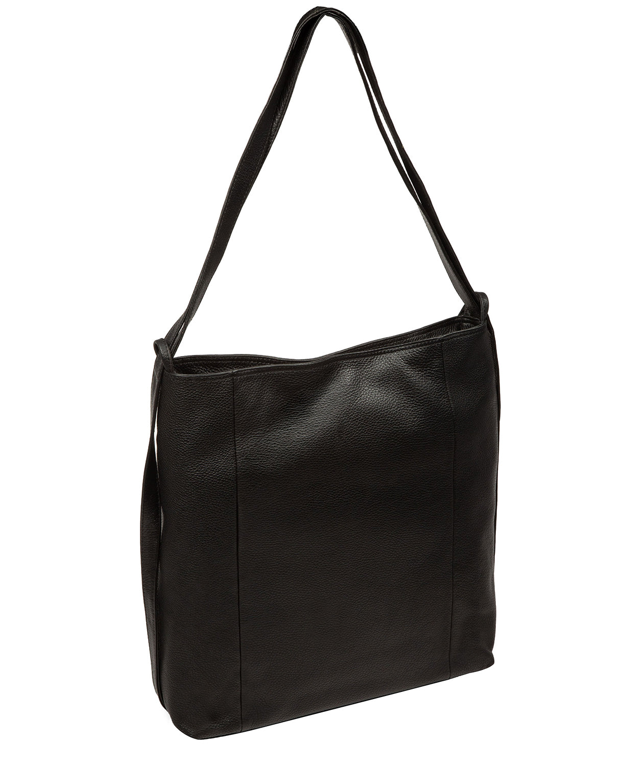 Black pebble grain leather backpack back panel