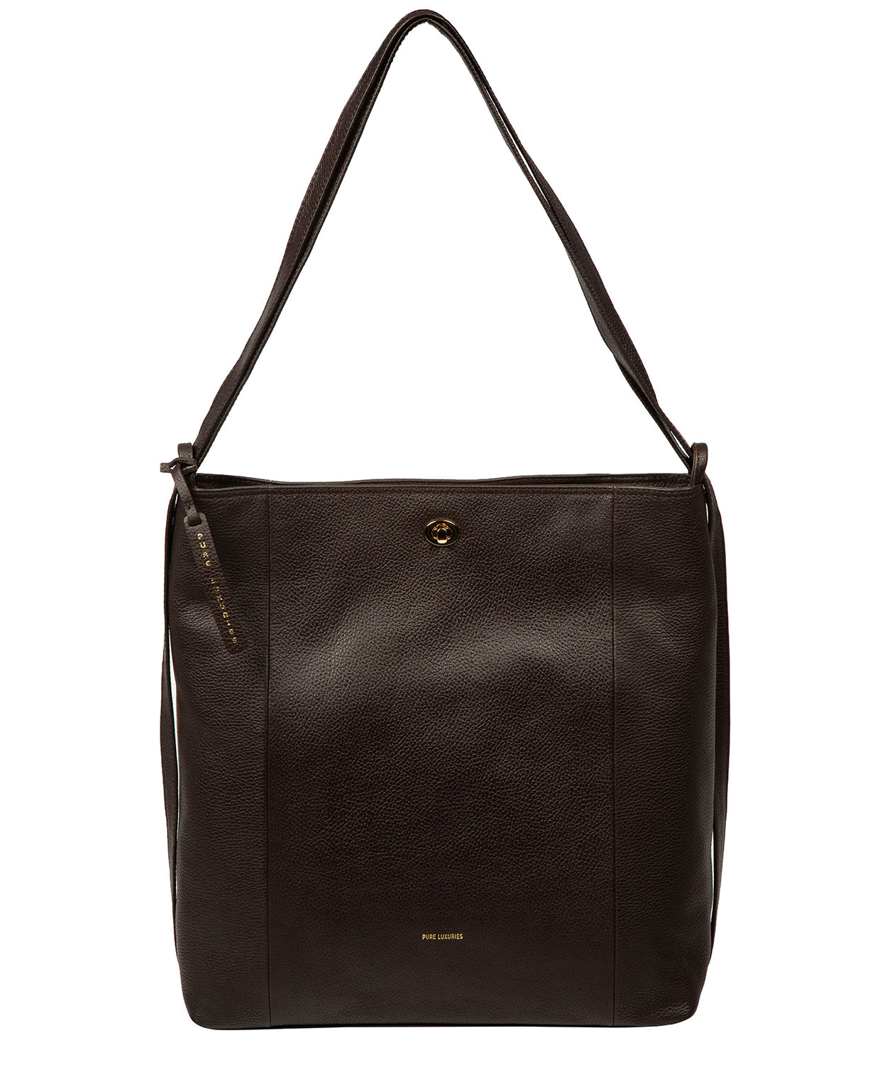 Pure Luxuries Luxe espresso pebble grain leather convertible backpack front view