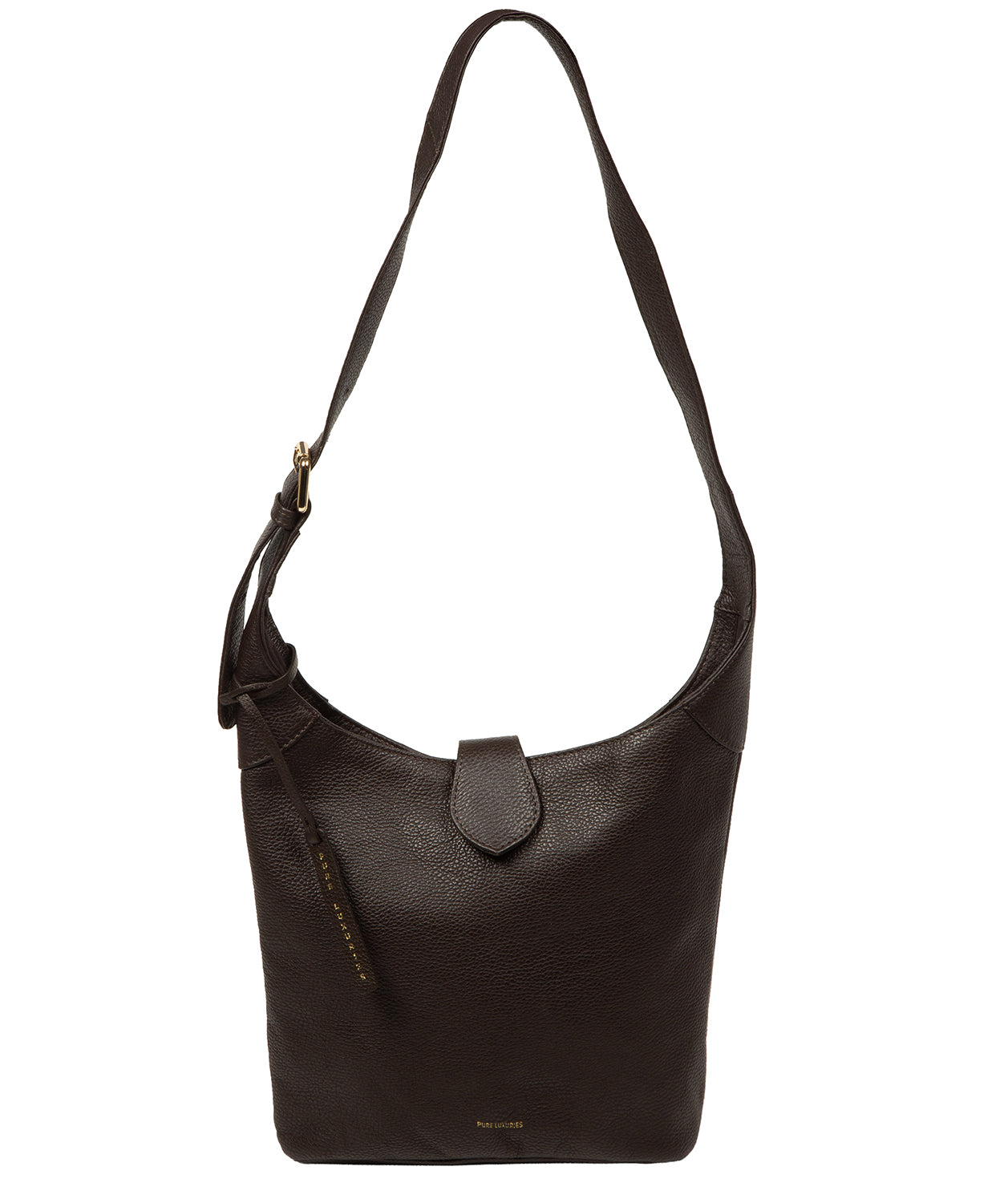 Pure Luxuries Aria espresso pebble grain leather shoulder bag front view