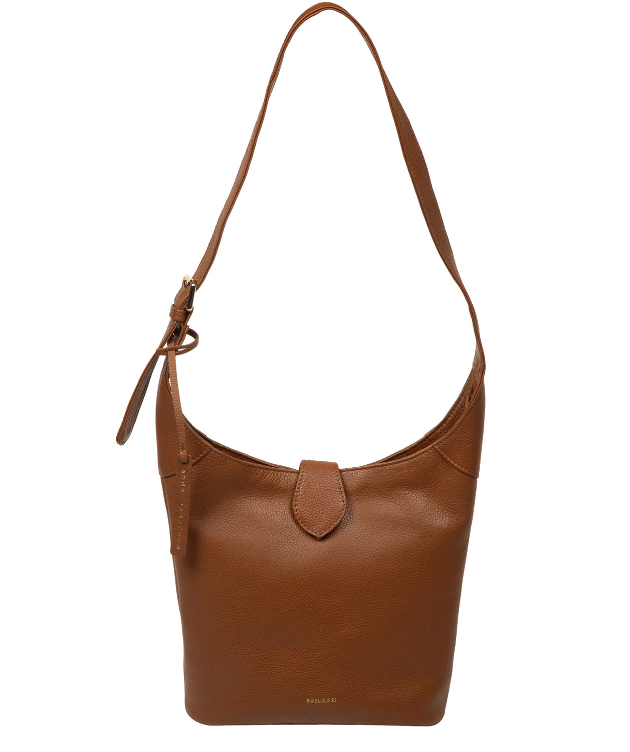 Aria shoulder bag side profile with adjustable leather strap