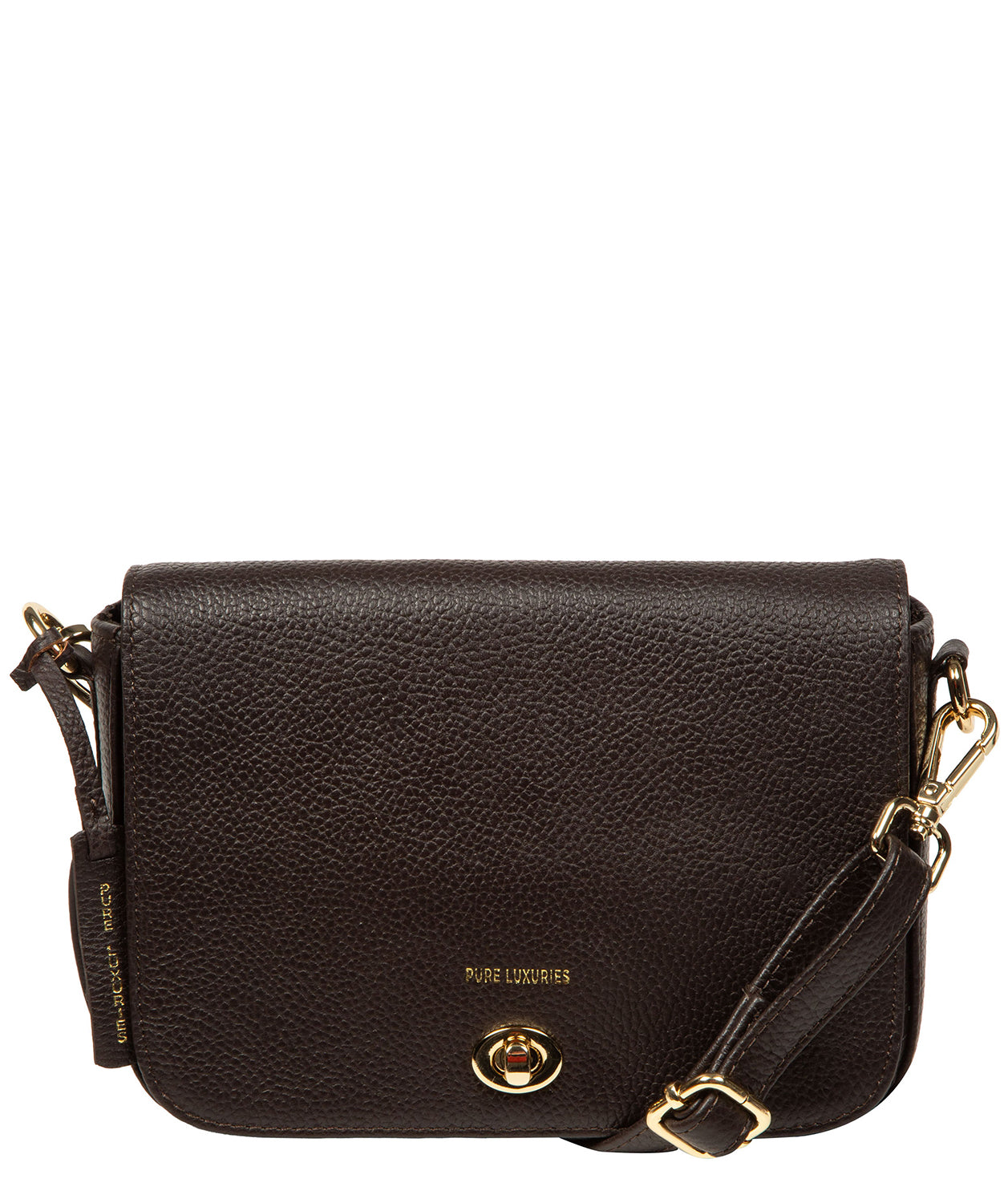 Briony crossbody bag folded as clutch showing twist lock fastener