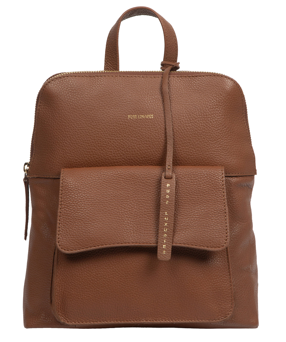 Pure Luxuries Anouk tan pebble grain leather backpack front view