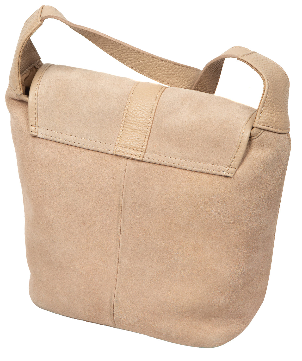 Latte suede texture and leather trim close-up