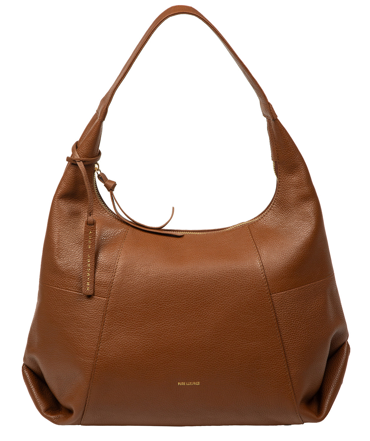 Pure Luxuries Kirsten tan pebble grain leather shoulder bag front view