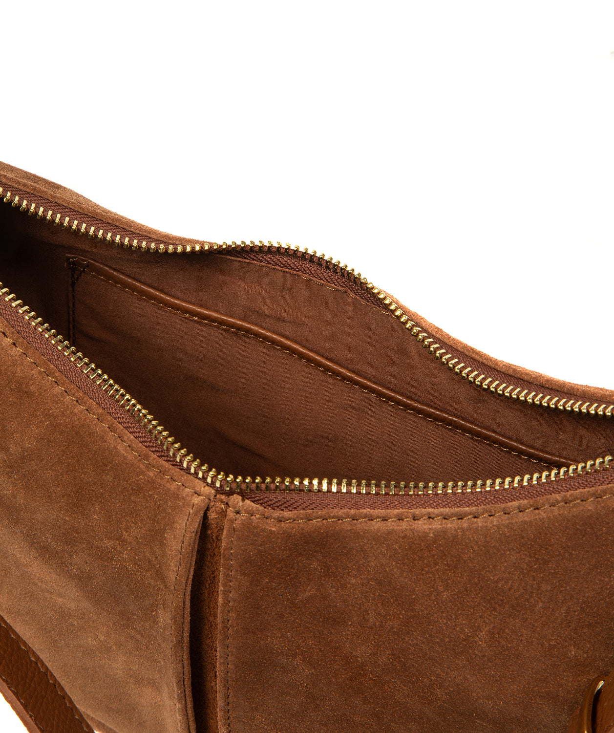 Johanna evening bag full view showing tan suede texture