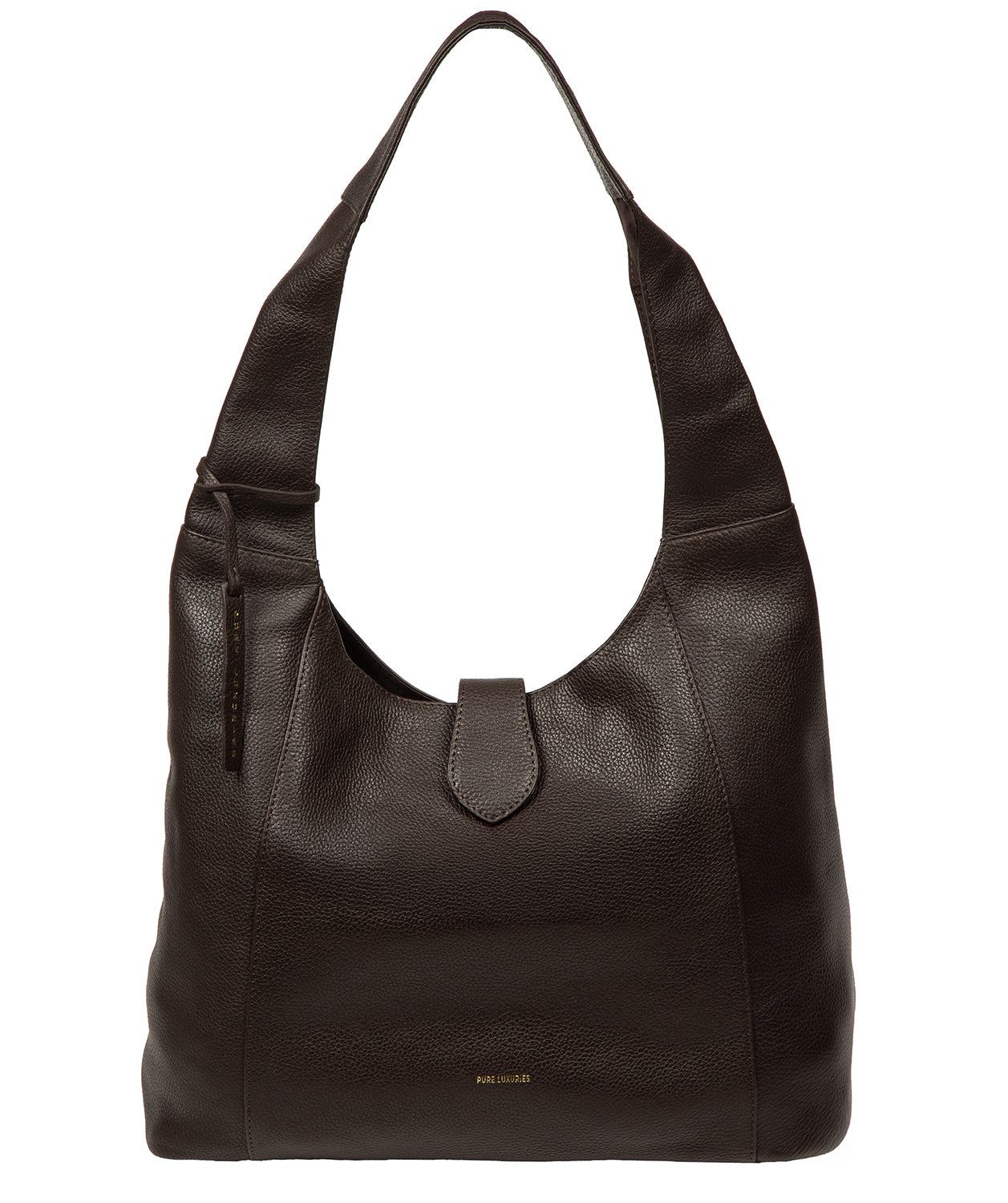 Pure Luxuries Everly espresso pebble grain leather shoulder bag front view