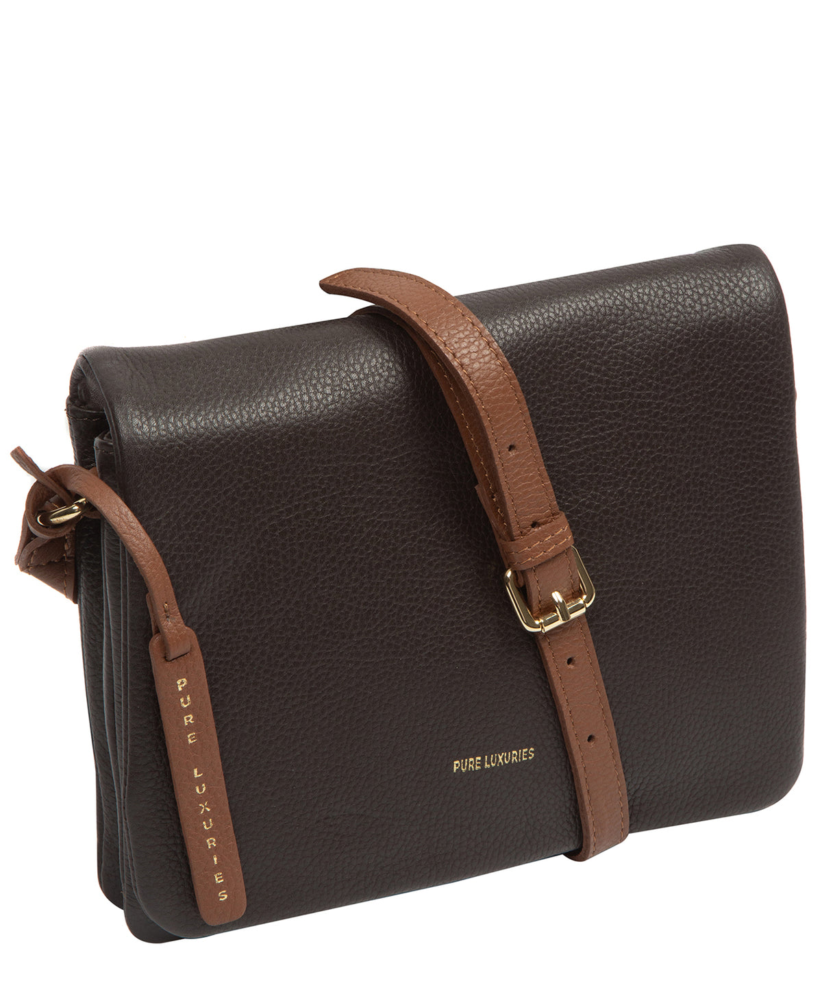 'Romy' Espresso & Rich Tan Leather Cross Body Bag