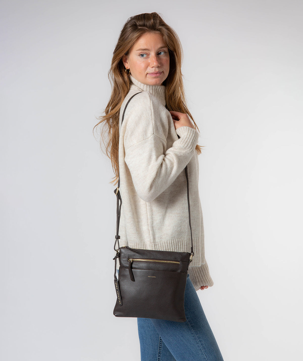 'Lucero' Espresso Leather Cross Body Bag
