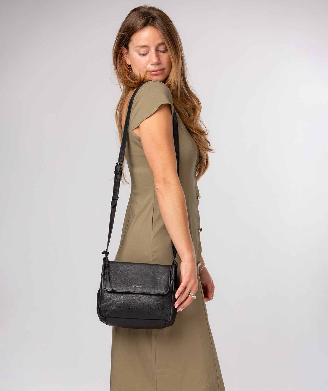 'Callie' Black Leather Cross Body Bag