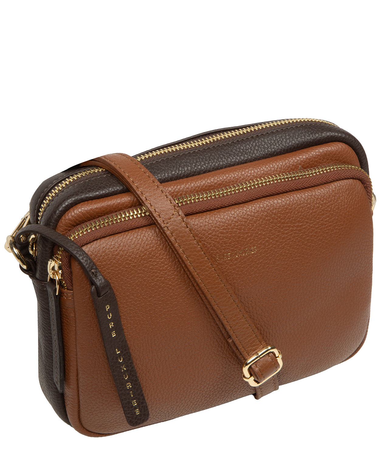 'Remi' Espresso & Tan Leather Cross Body Bag