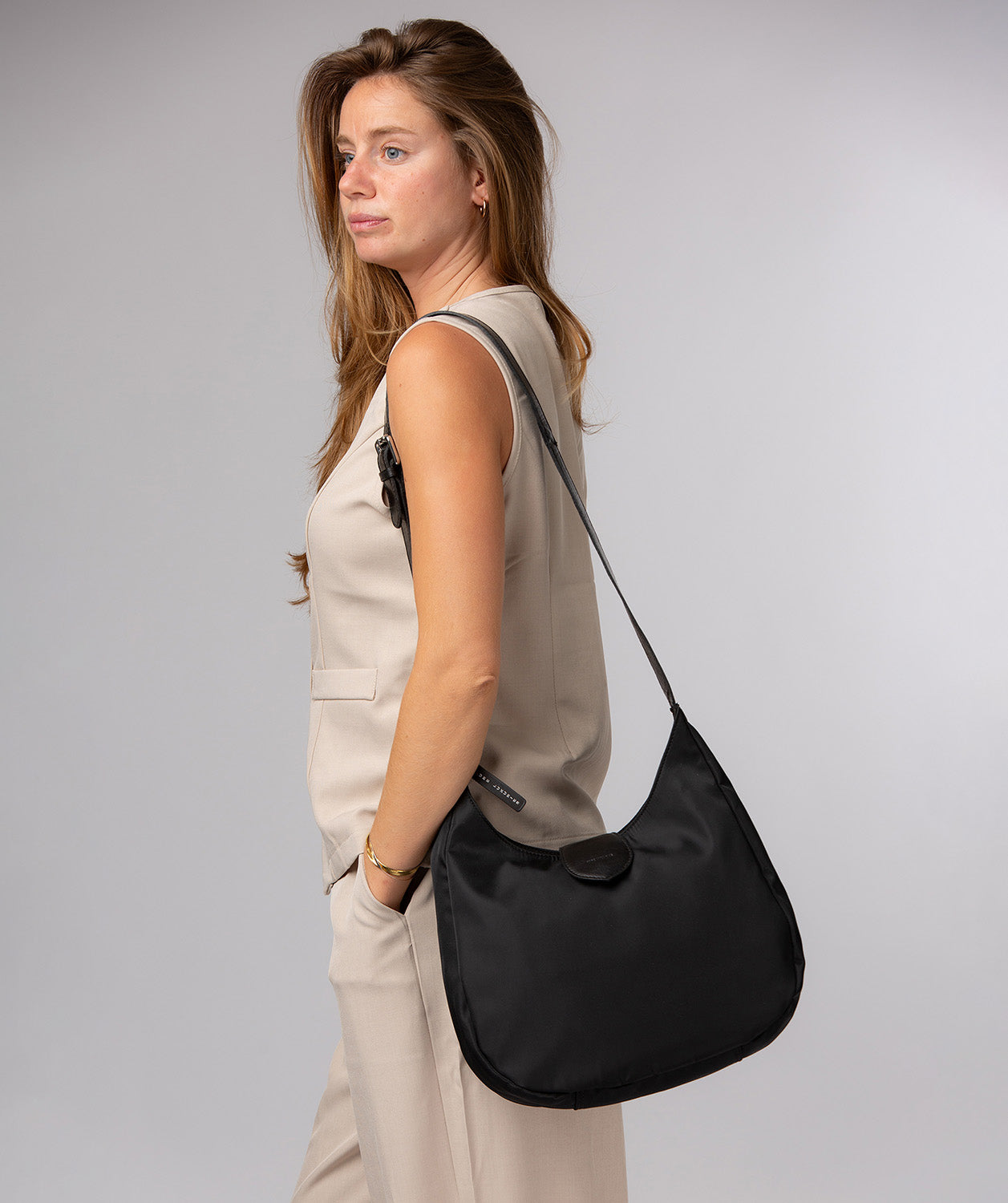 'Clemence' Black Canvas & Leather Shoulder Bag