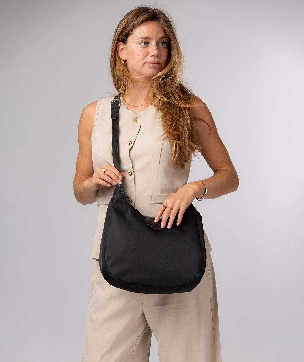 'Clemence' Black Canvas & Leather Shoulder Bag
