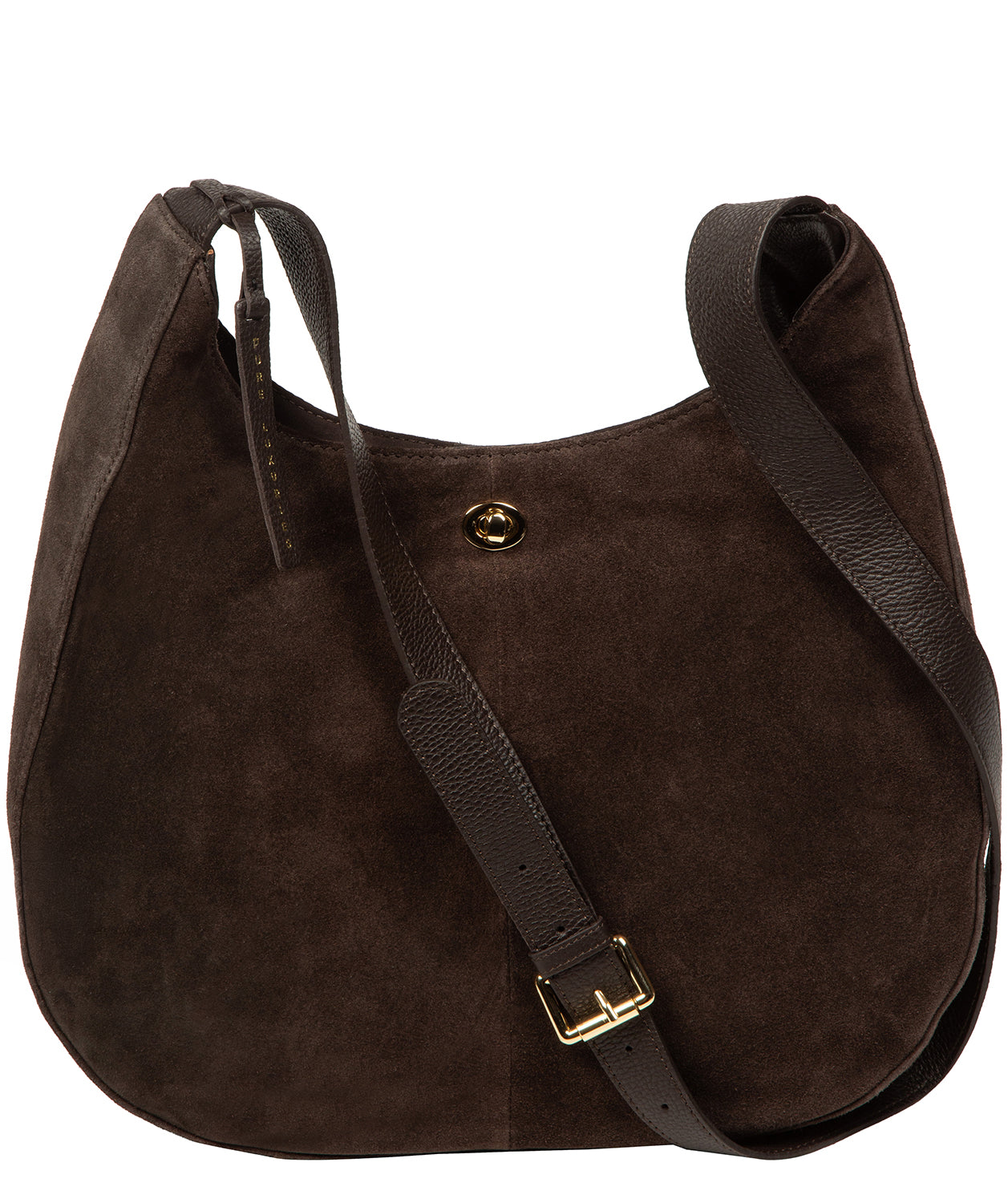 Pure Luxuries Nell espresso suede shoulder bag front view