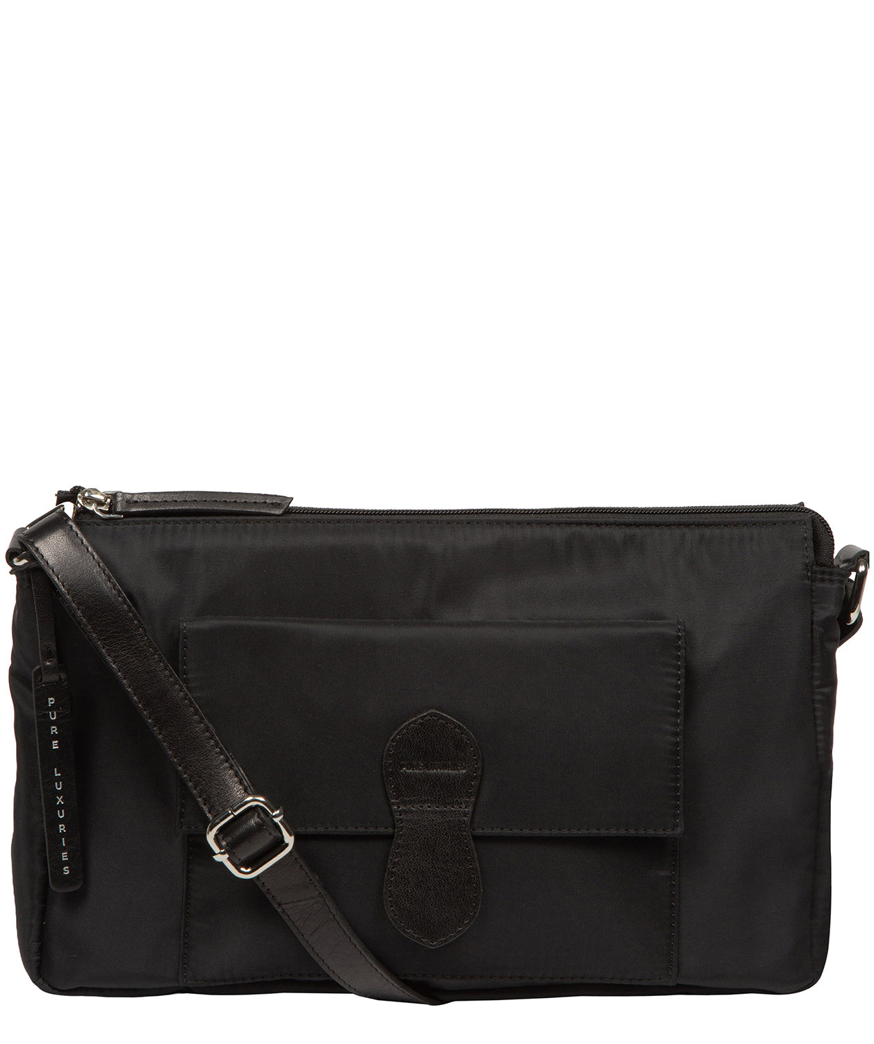 'Margaux' Black Canvas & Leather Cross Body Bag