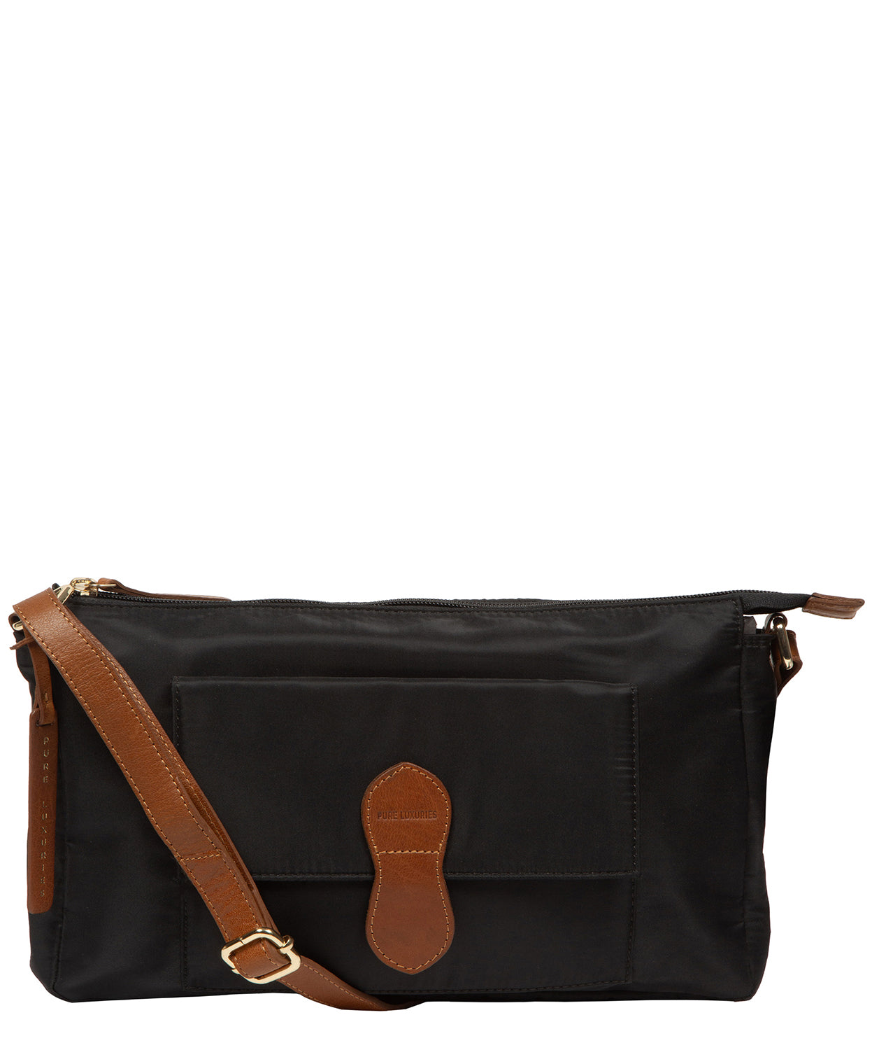 'Margaux' Black & Cognac Canvas & Leather Cross Body Bag