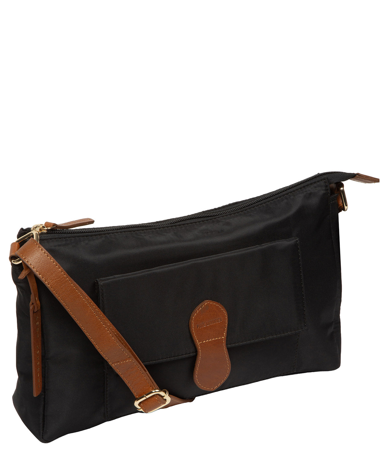 'Margaux' Black & Cognac Canvas & Leather Cross Body Bag