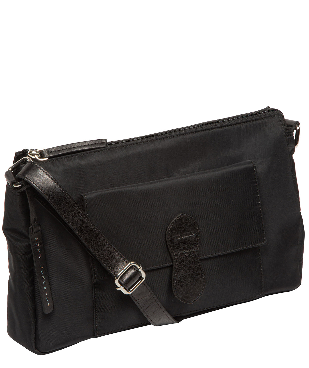 'Margaux' Black Canvas & Leather Cross Body Bag