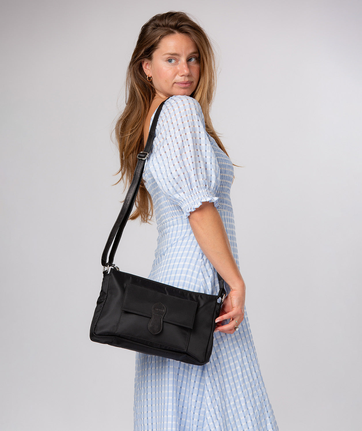 'Margaux' Black Canvas & Leather Cross Body Bag