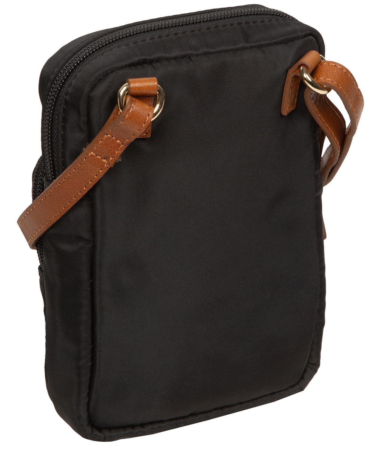 'Delphine' Black & Cognac Canvas & Leather Cross Body Phone Bag