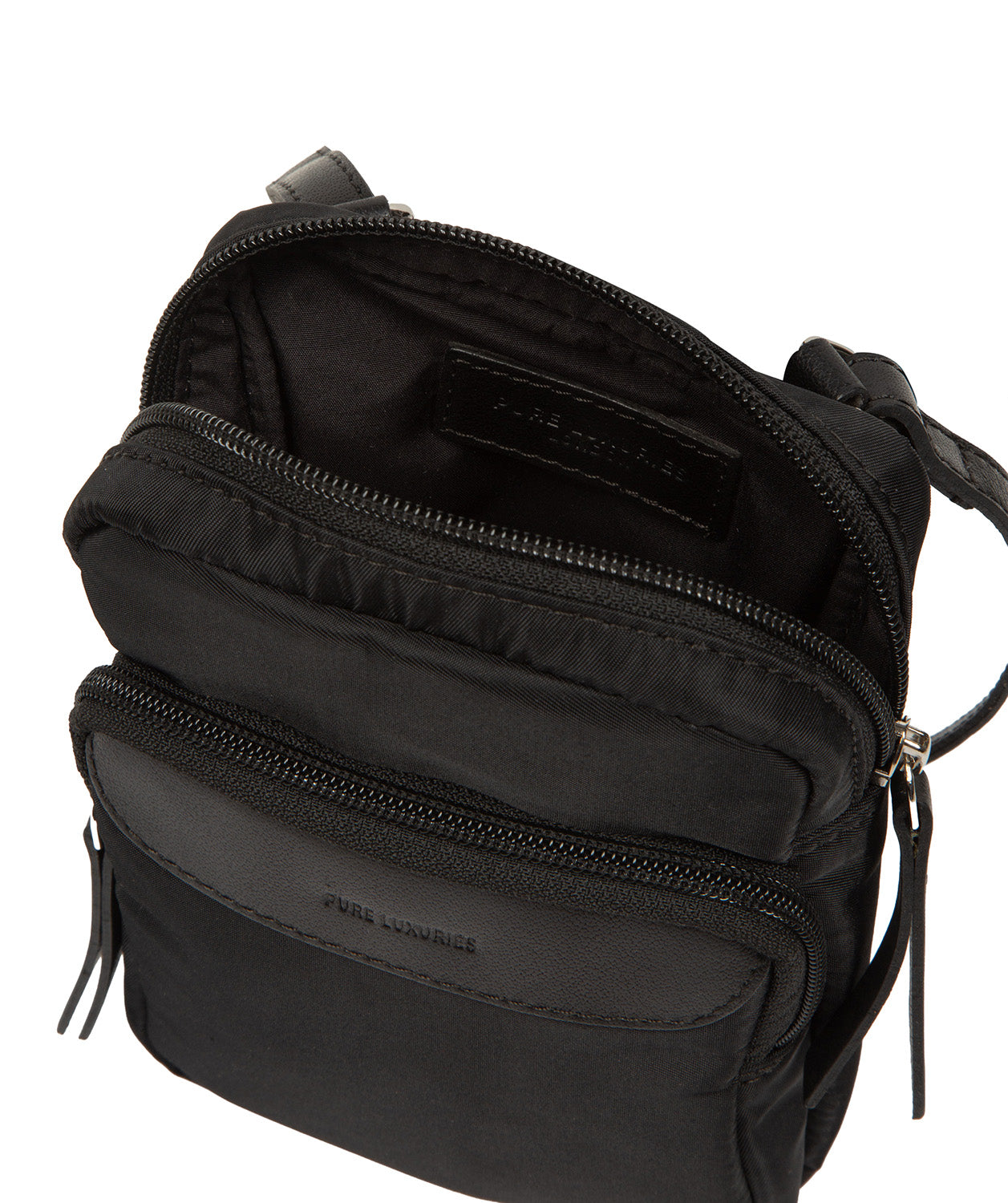 'Delphine' Black Canvas & Leather Cross Body Phone Bag
