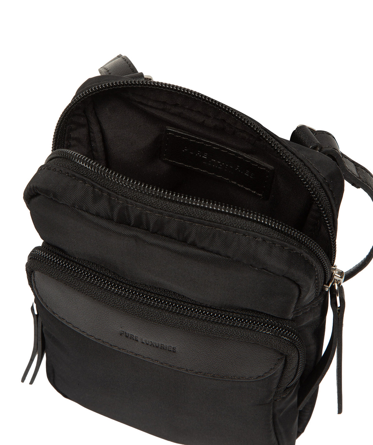 Fully lined interior compartment with zip closure