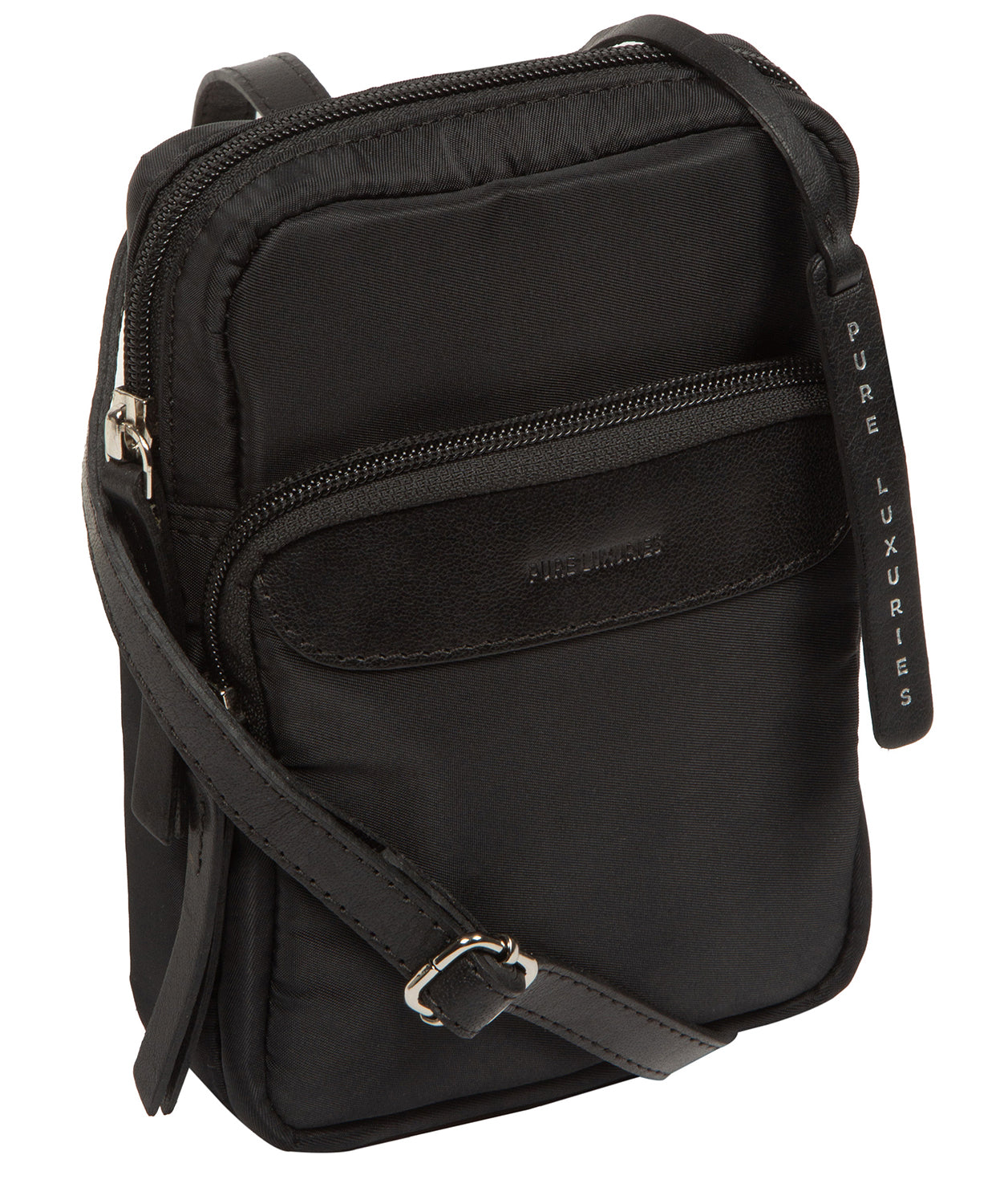 'Delphine' Black Canvas & Leather Cross Body Phone Bag