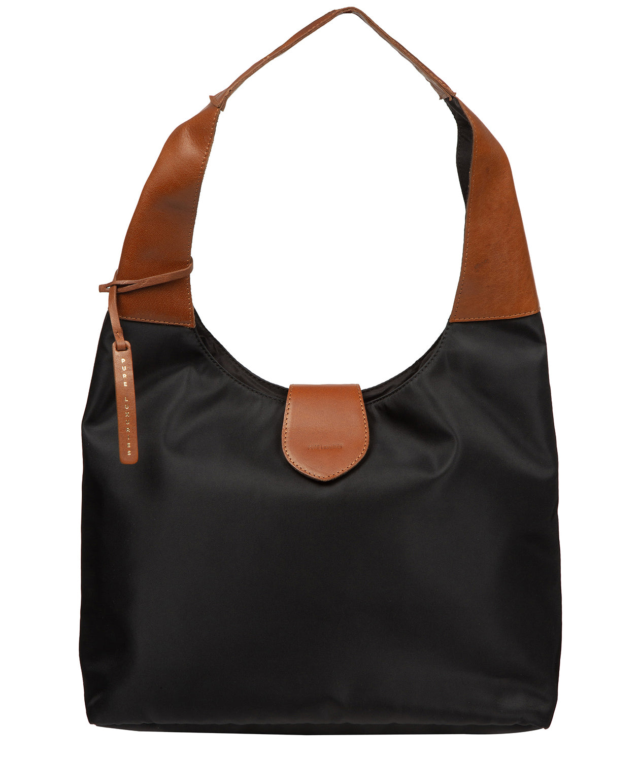 'Francine' Black & Cognac Canvas & Leather Shoulder Bag