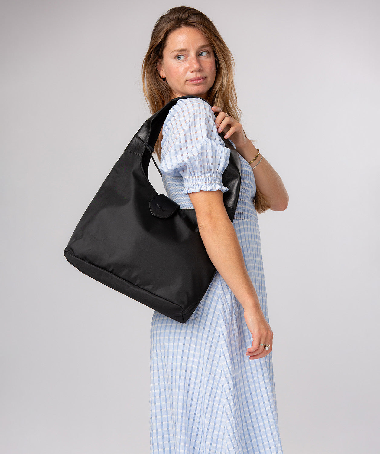'Francine' Black Canvas & Leather Shoulder Bag