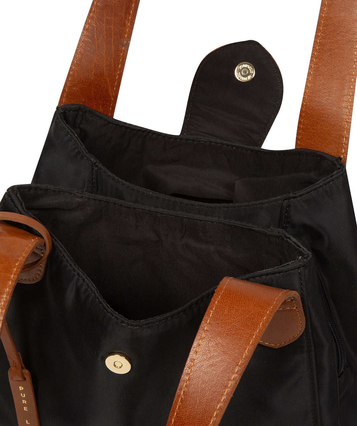 Antoinette handbag back panel with Pure Luxuries logo