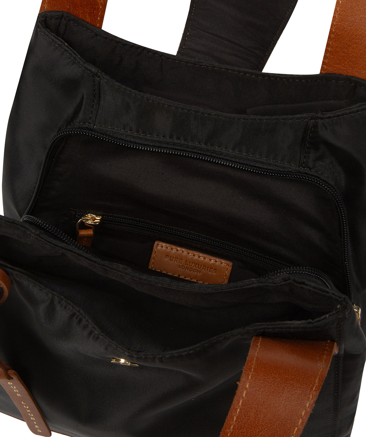 Antoinette bag top zip closure and leather fold-over flap