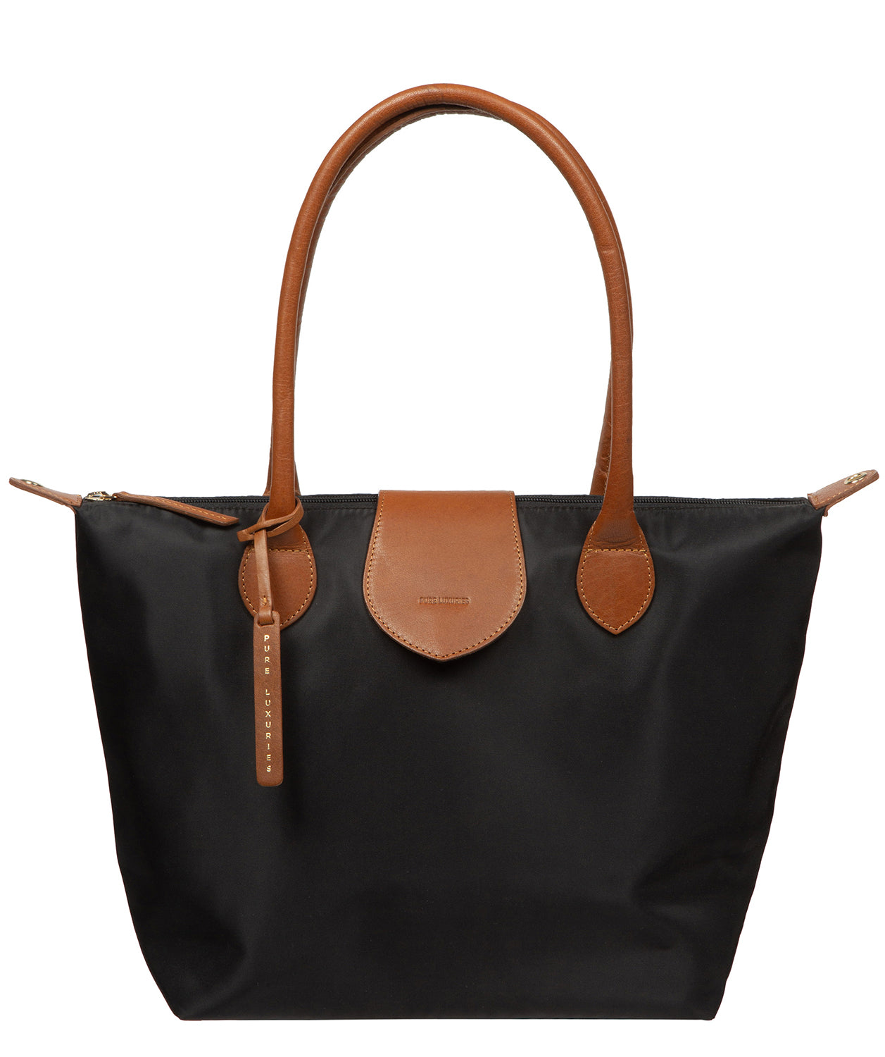 'Josette' Black & Cognac Canvas & Leather Tote Bag